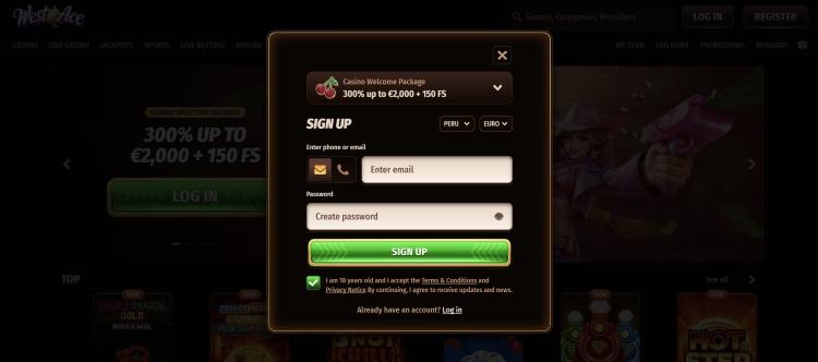 Westace casino registeren