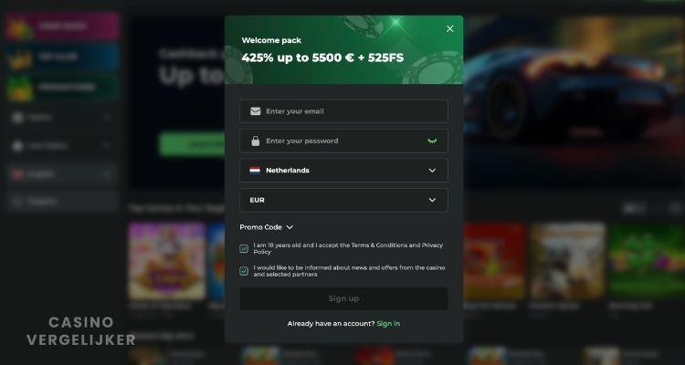 registratie bij superspin casino