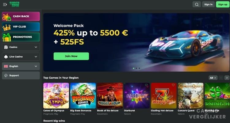 homepage van superspin casino