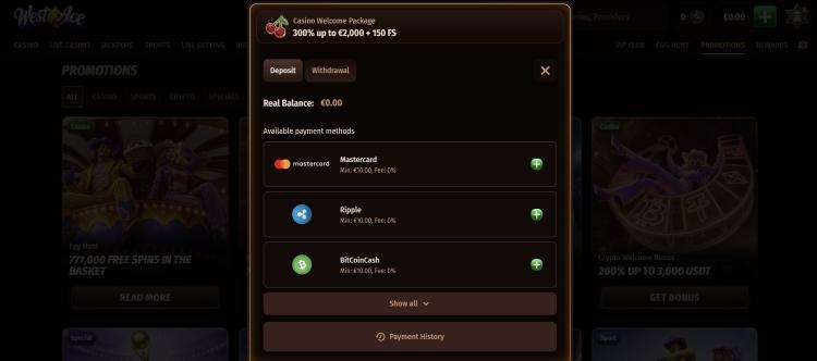 westace casino stortingen