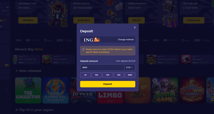 Casino zonder limiet storting