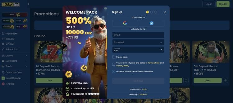 grams bet casino registreren