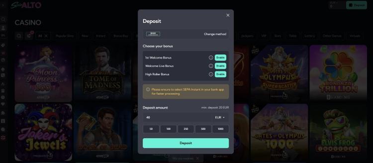 spinalto casino stortingen