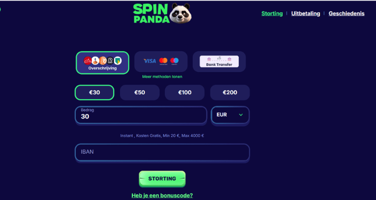 SpinPanda betaalmethoden