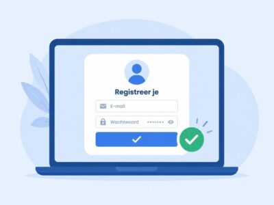 Illustratie voor de information visual van de 10 euro deposit casino pagina: registratieformulier met e-mail en wachtwoord.