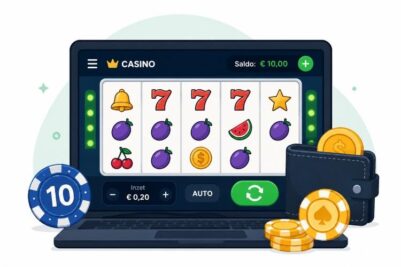 Illustratie voor de information visual van de 10 euro deposit casino pagina: online slot spelen met een saldo van € 10.