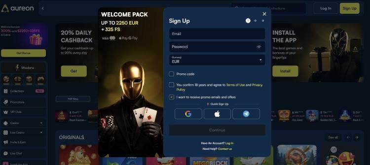 aureon play casino registeren