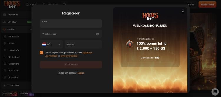 hadesbet casino registreren
