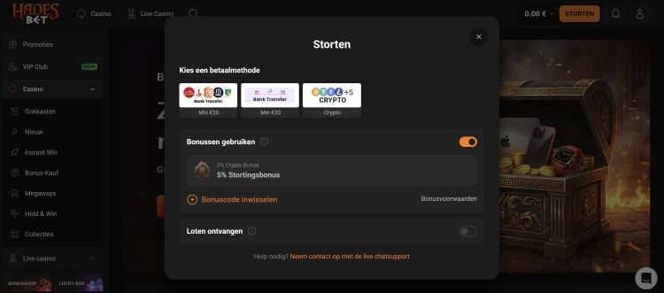 hadesbet casino stortingen