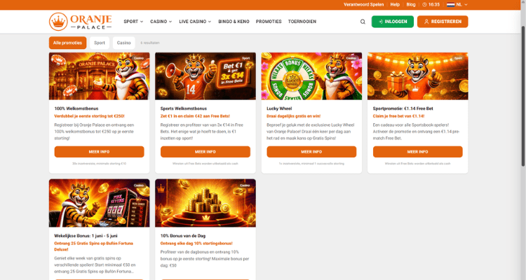 Oranje Palace casino bonussen