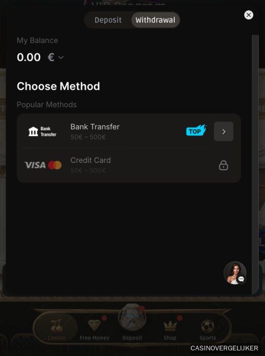 De opnamekant van de cashier van Betmica met bankoverschrijving en creditcard