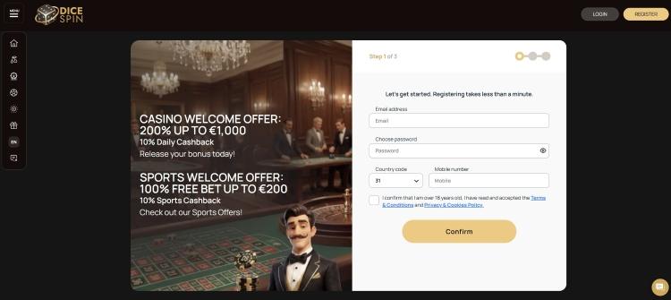 dicespin casino registreren