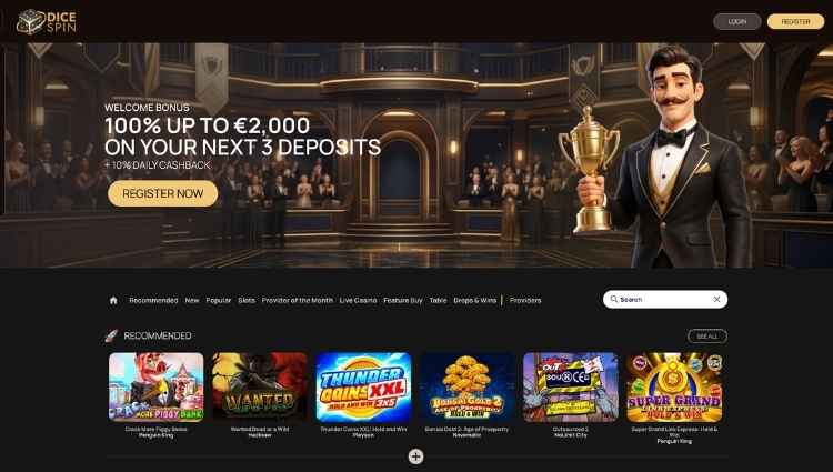homepage van dicespin casino