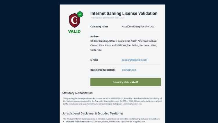 licentie check dicespin casino