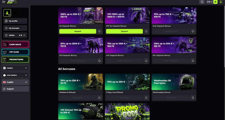 SpinyRush casino bonus