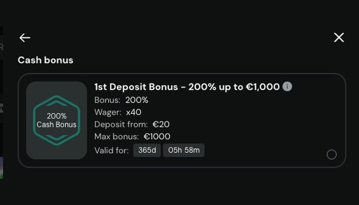 AceSpinz bonuskaart met 200 procent, 40x en minimale storting
