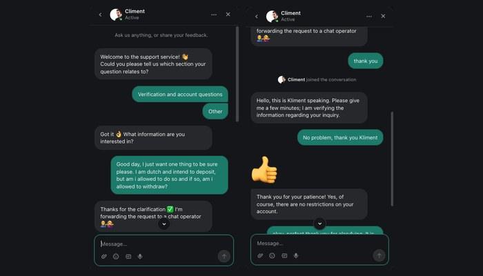 Chatgesprek met AceSpinz support