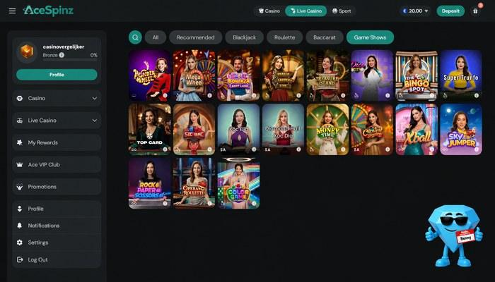 AceSpinz live casino spelshows