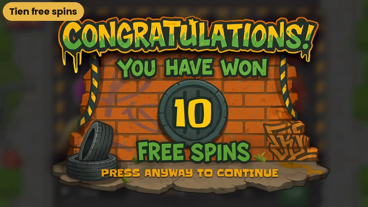 Het scherm van Chicken Royal dat tien free spins aankondigt na drie scatters