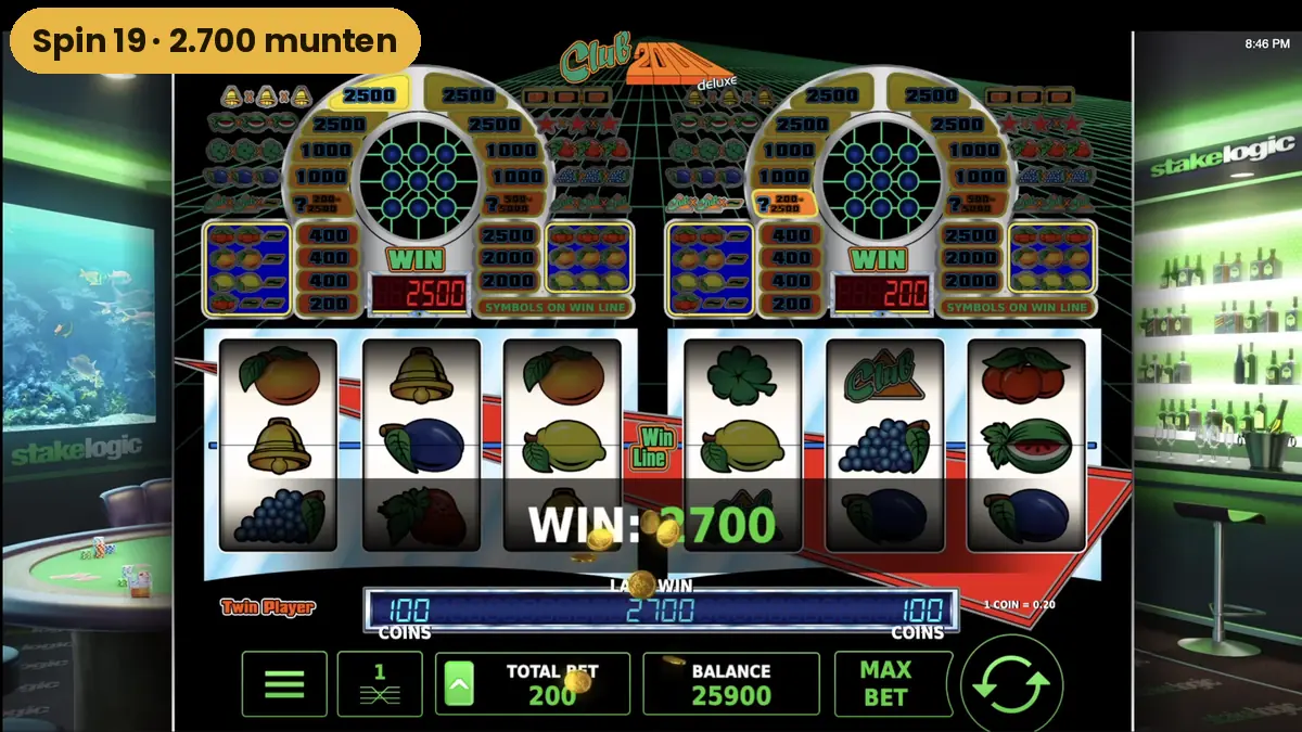 Club 2000 telt de winst van spin 19 op tot 2700 munten