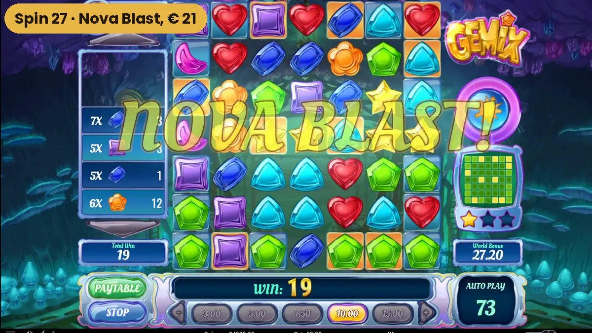 Het effect Nova Blast op het veld van Gemix tijdens spin 27