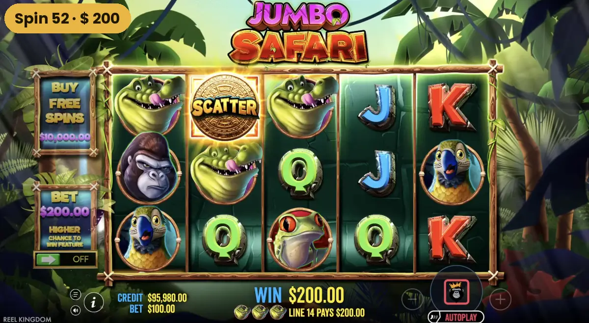 Lijn 14 betaalt 200 dollar op Jumbo Safari tijdens spin 52