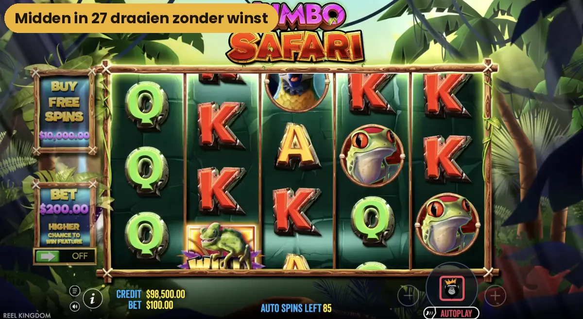 Jumbo Safari tijdens de reeks van zevenentwintig draaien zonder winst
