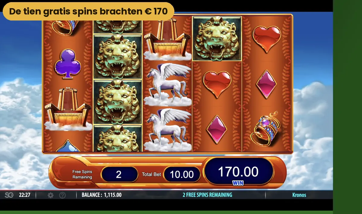 De gratis spins van Kronos met oranje rollen en een winst van 170 euro
