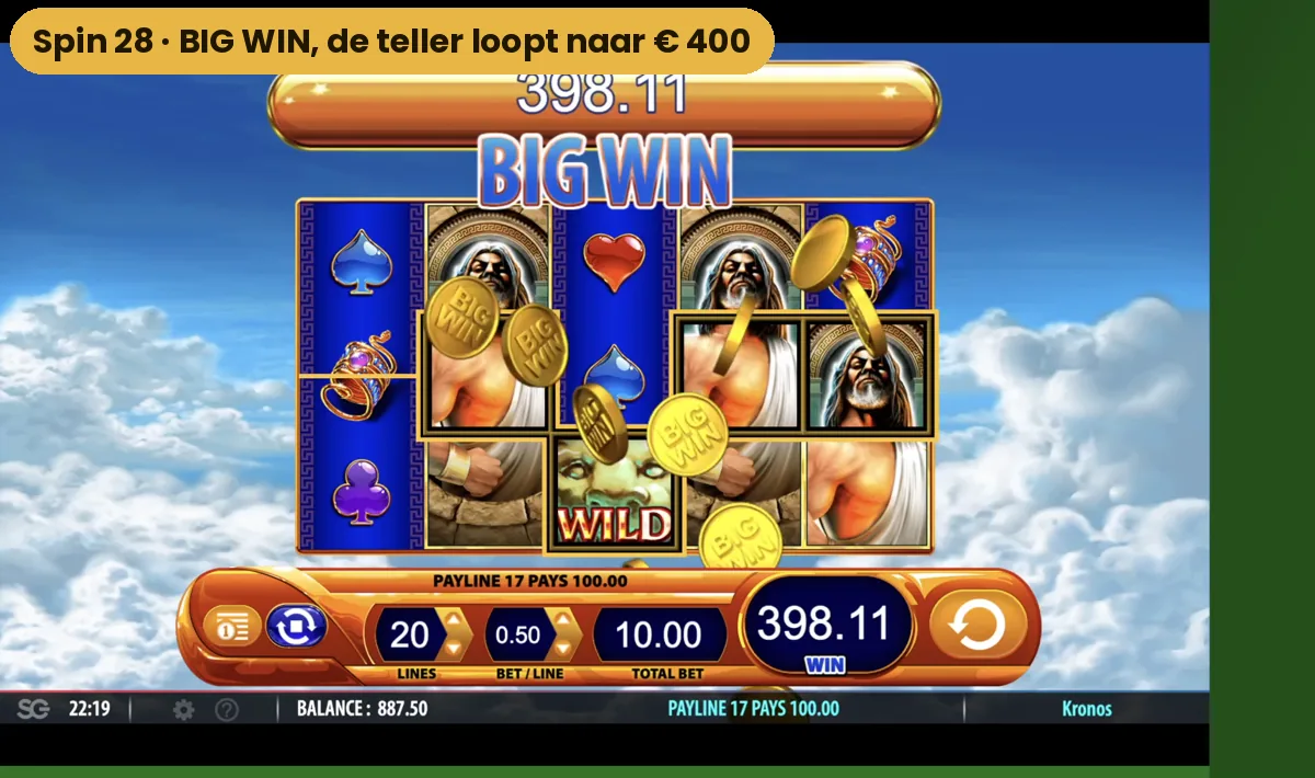 Kronos toont een big win die oploopt naar 400 euro tijdens spin 28