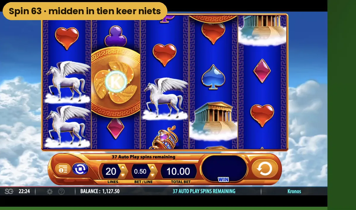 Het speelveld van Kronos tijdens de droge reeks van tien draaien zonder winst