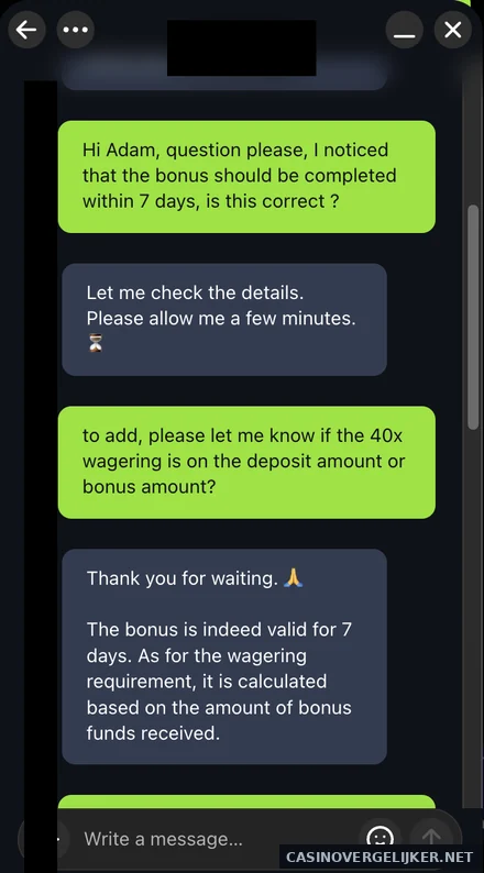 Chattranscript waarin de medewerker bevestigt dat de inzetvereiste over het bonusbedrag gaat