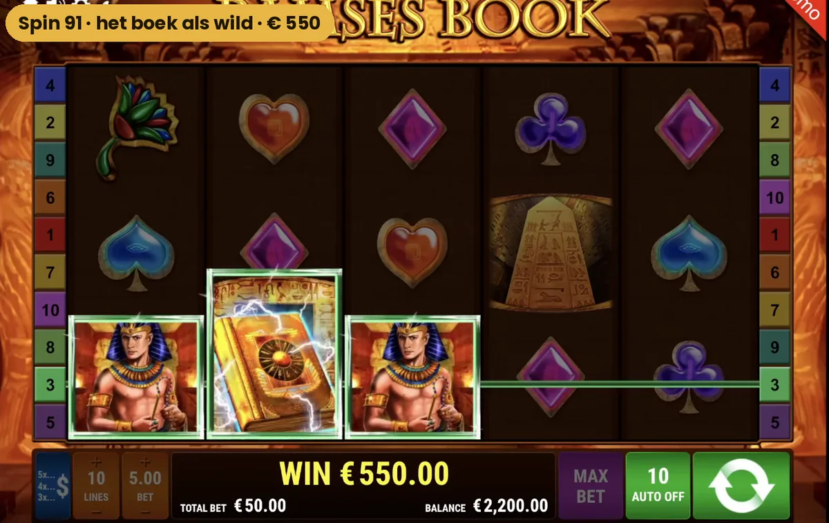 Het boek van Ramses Book als wild tussen twee farao symbolen met een winst van 550 euro