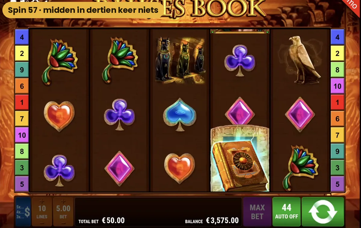 Het speelveld van Ramses Book tijdens de droge reeks van dertien draaien zonder winst