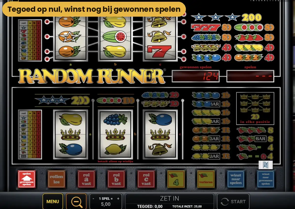 Het tegoed van Random Runner staat op nul terwijl er nog gewonnen spelen zijn