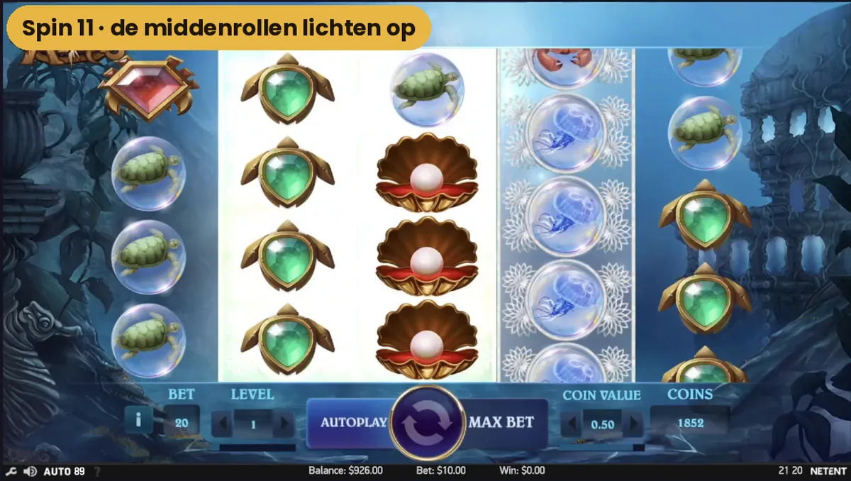 De middelste rollen van Secrets of Atlantis lichten op tijdens spin 11