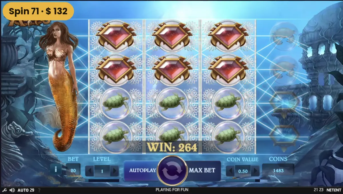 Secrets of Atlantis telt de winst van spin 71 op tot 264 munten
