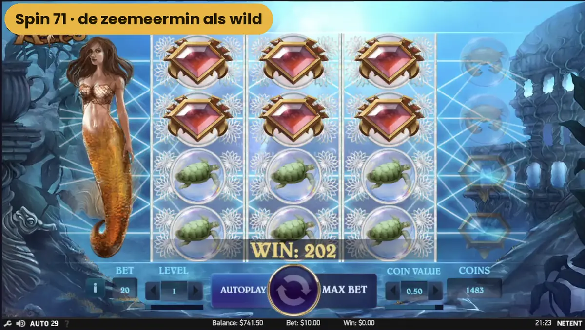 De zeemeermin als wild op de eerste rol van Secrets of Atlantis tijdens spin 71