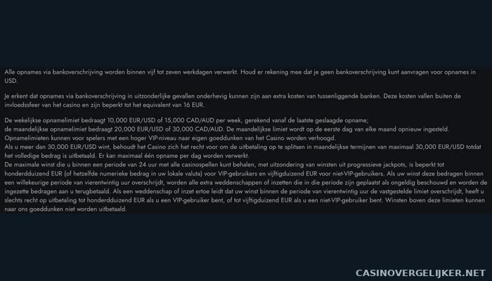 De opnamelimieten in de algemene voorwaarden van 7Gear