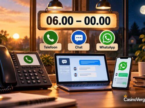 Telefoon, laptop met chat en smartphone op een bureau, met de bereikbaarheid van de hulplijn van 06.00 tot 00.00 uur