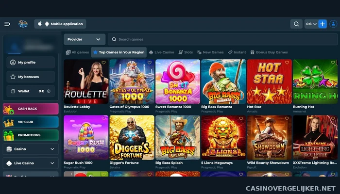 De casinolobby van Rolly Spin