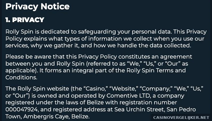 De privacyverklaring van Rolly Spin met de exploitant