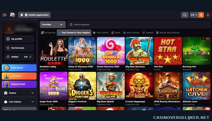 De lobby van SpinReelz met de populairste spellen