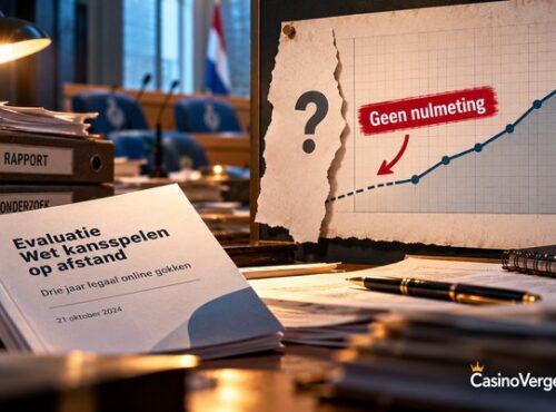 Evaluatierapport over de Wet kansspelen op afstand op een bureau, met een grafiek die zonder nulmeting begint