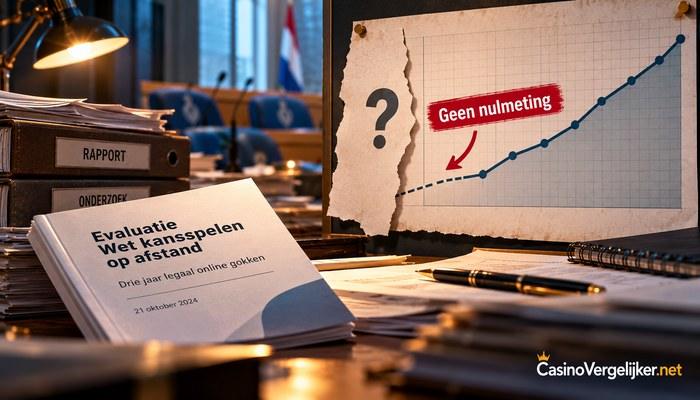 Evaluatierapport over de Wet kansspelen op afstand op een bureau, met een grafiek die zonder nulmeting begint